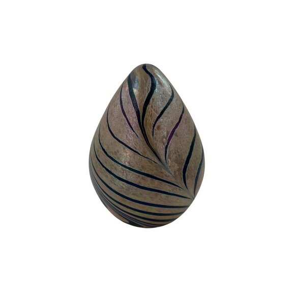 Handcrafted Iridescent Swirled Glass Egg Paperweight 3 Inches Tall Art Glass - Picture 2 of 7